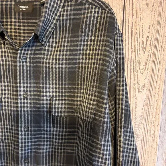 Haggar Gray & Black Two Pocket Tailered Dress Casual Long Sleeve Shirt Size XXL - Picture 5 of 9